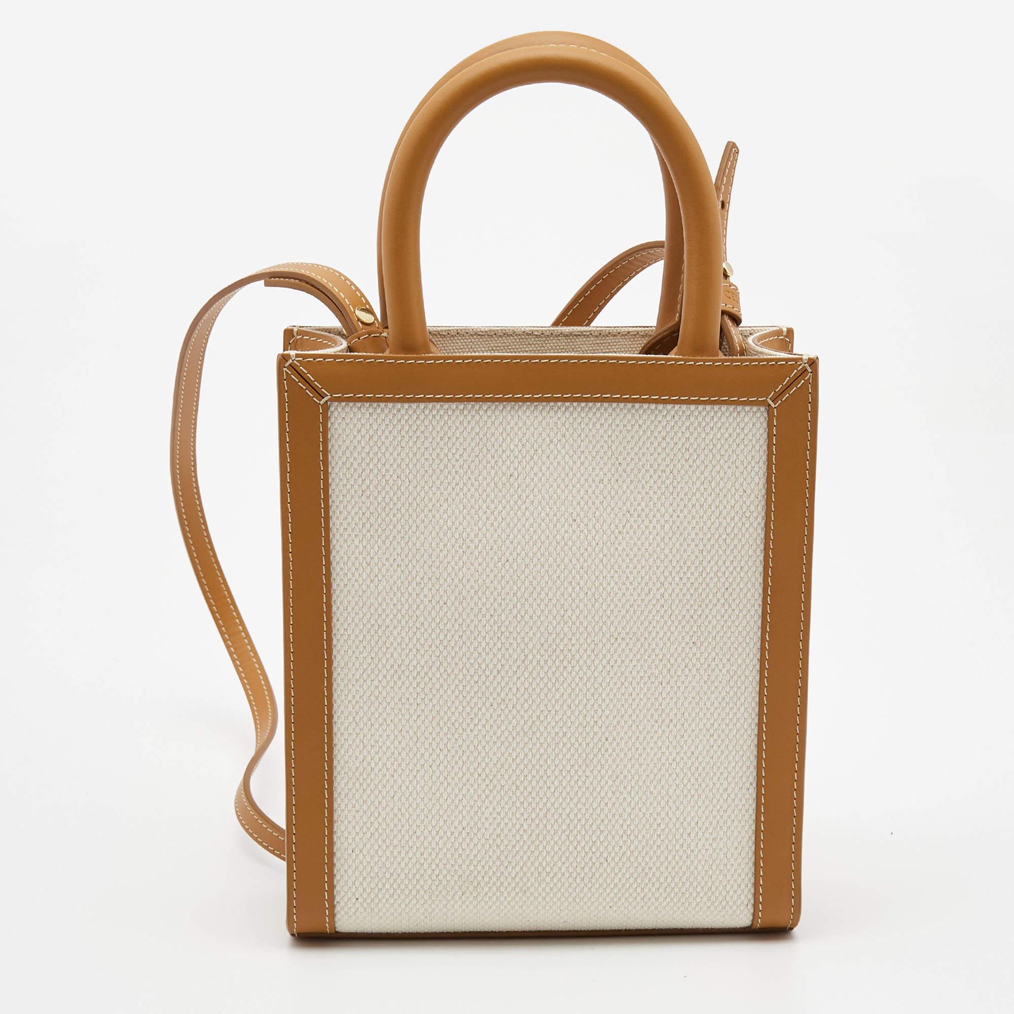 Celine Tan Logo Canvas and Leather Mini Vertical Cabas Tote 2