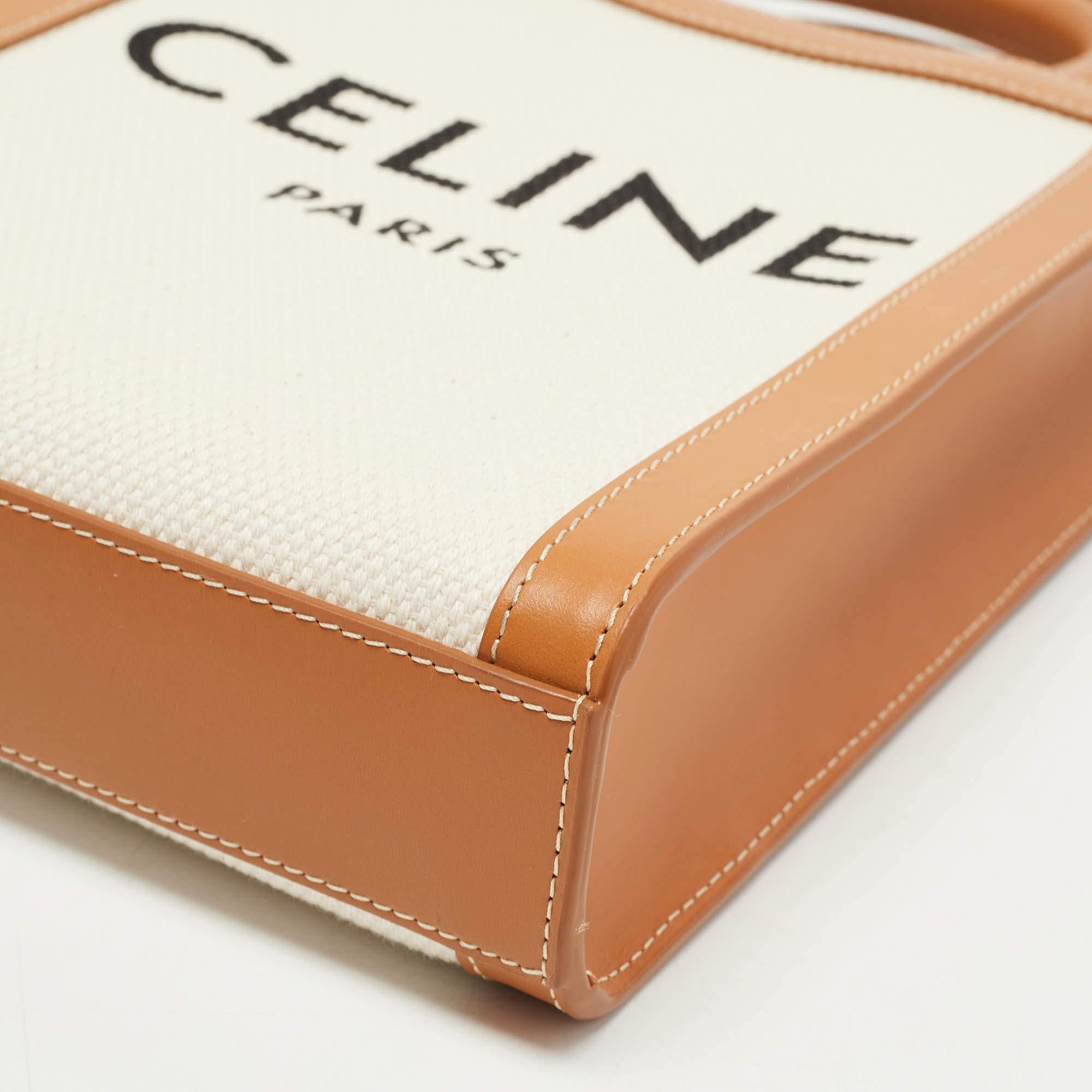 Celine Tan Logo Canvas and Leather Mini Vertical Cabas Tote 2