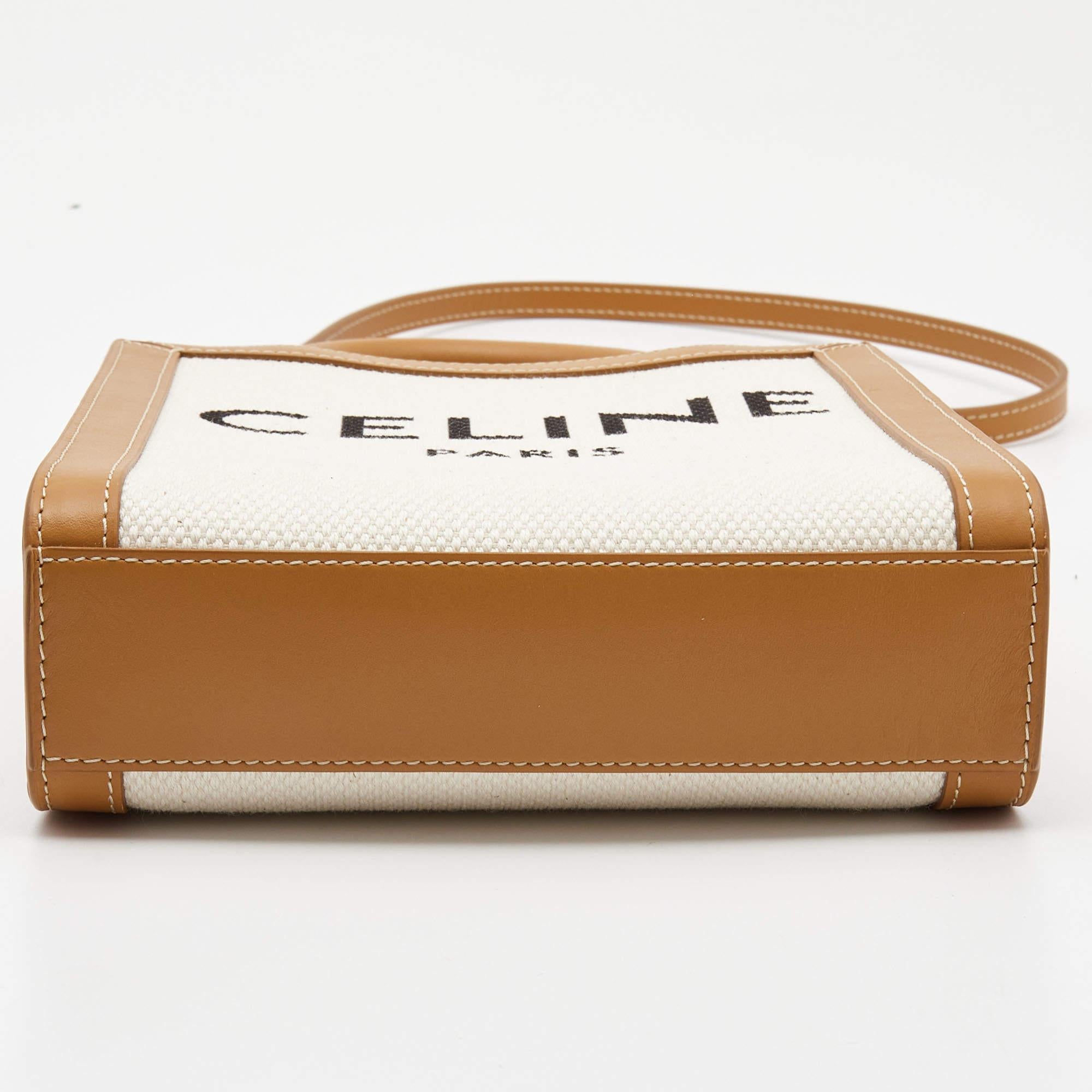 Celine Tan Logo Canvas and Leather Mini Vertical Cabas Tote 3