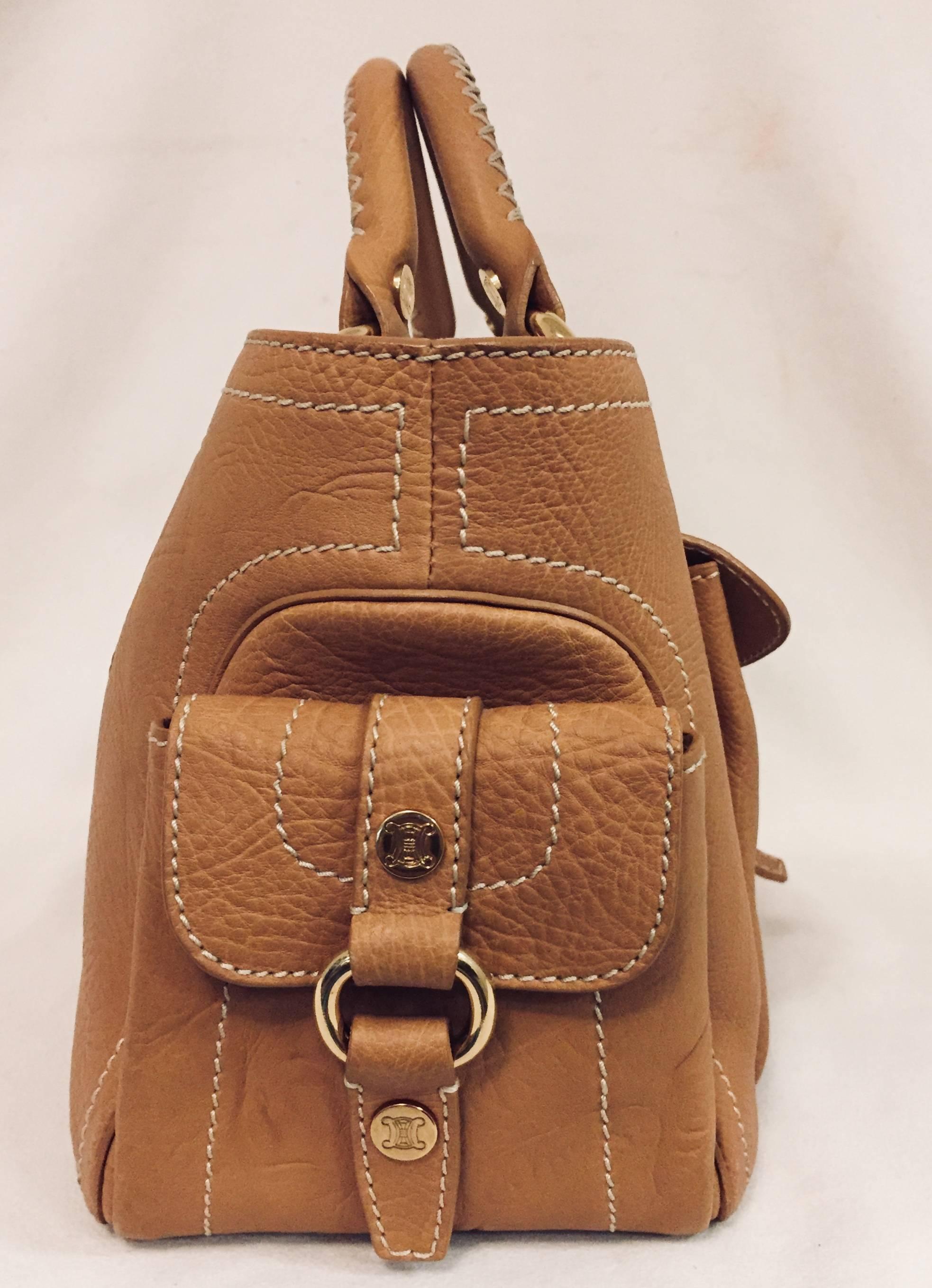 Brown Celine Tan Multi Pocket Sophisticated Leather Satchel 