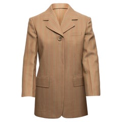 Celine Tan & Multicolor Pinstriped Wool Blazer