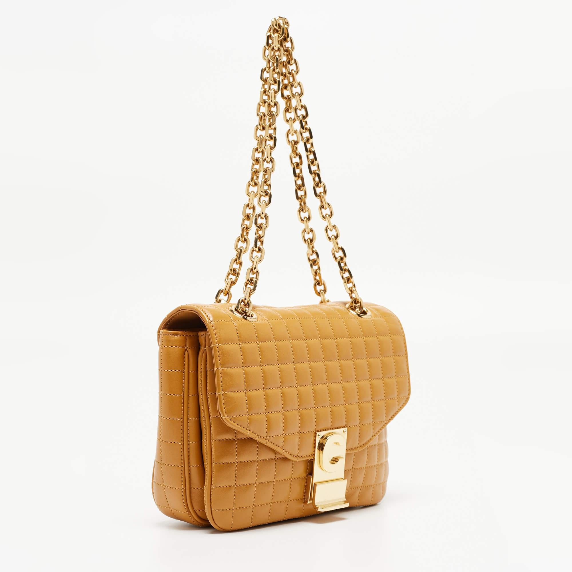 Celine Tan Quilted Leather Small C Flap Bag For Sale 5