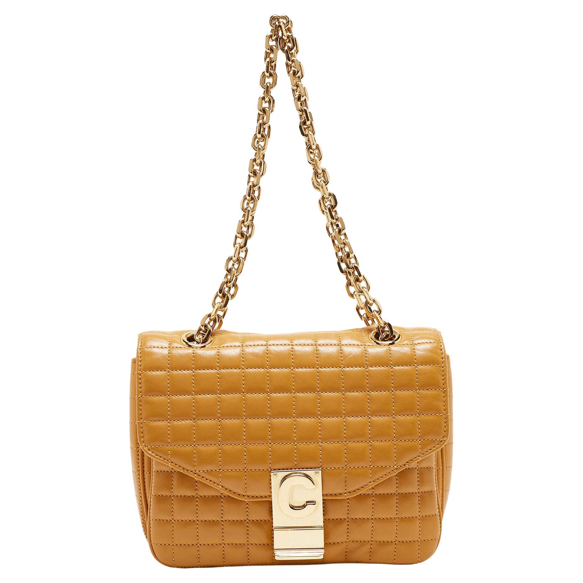 Celine Tan Quilted Leather Small C Flap Bag For Sale