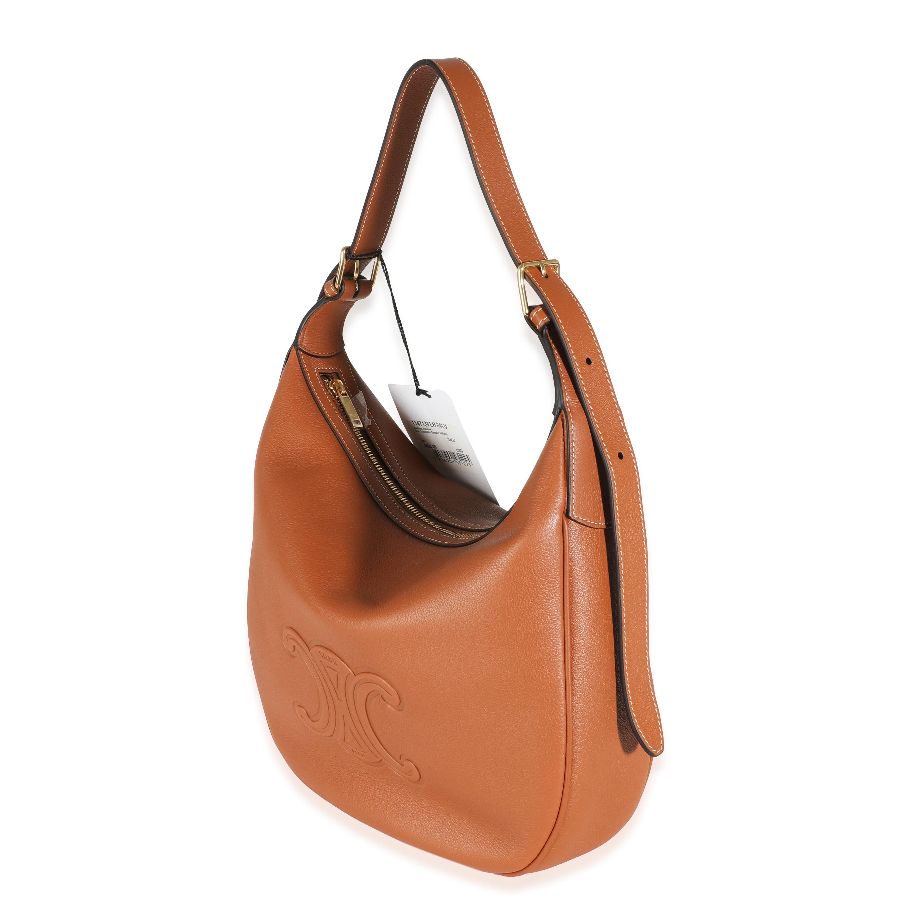 Celine Tan Supple Calfskin Medium Triomphe Heloise Bag In Excellent Condition For Sale In New York, NY