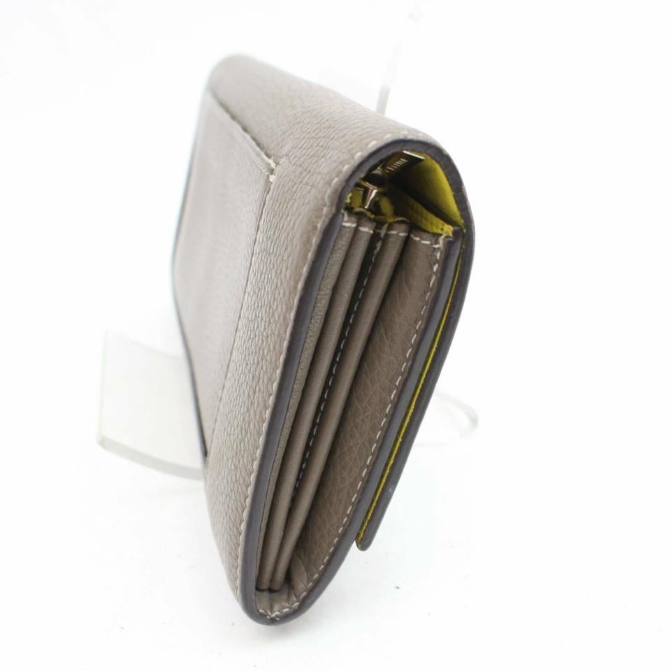 Women's Céline Taupe Bicolor Grey-taupe Yellow Bifold Snap Large Long Flap 870980 Wallet For Sale