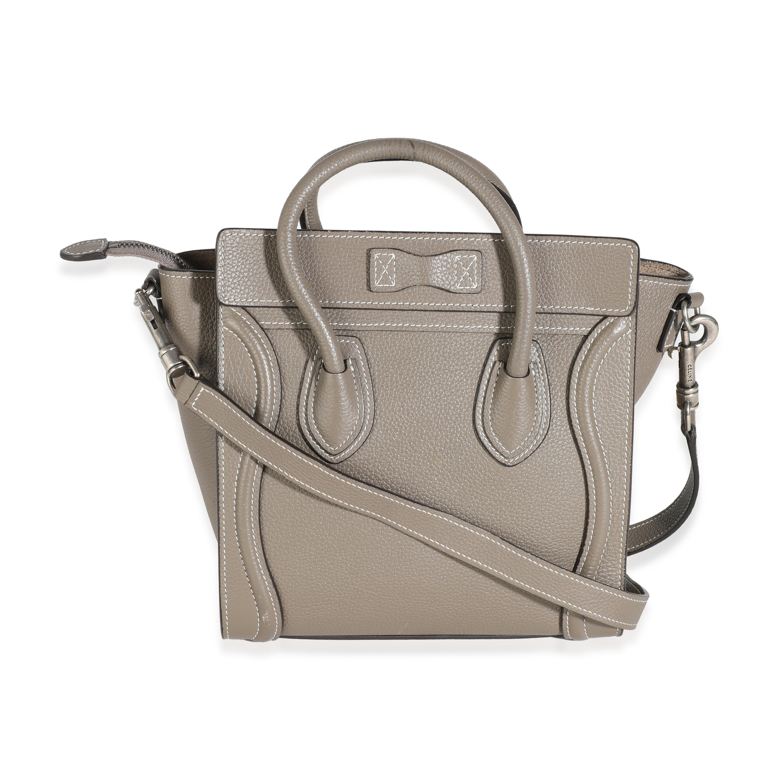 Listing Title: Celine Taupe Drummed Calfskin Nano Luggage
SKU: 144029
MSRP: 2800.00 USD
Condition: Pre-owned 
Condition Description: The Luggage tote bag was introduced with Phoebe Philo's first collection for Celine in 2010. Since Philo's exit and