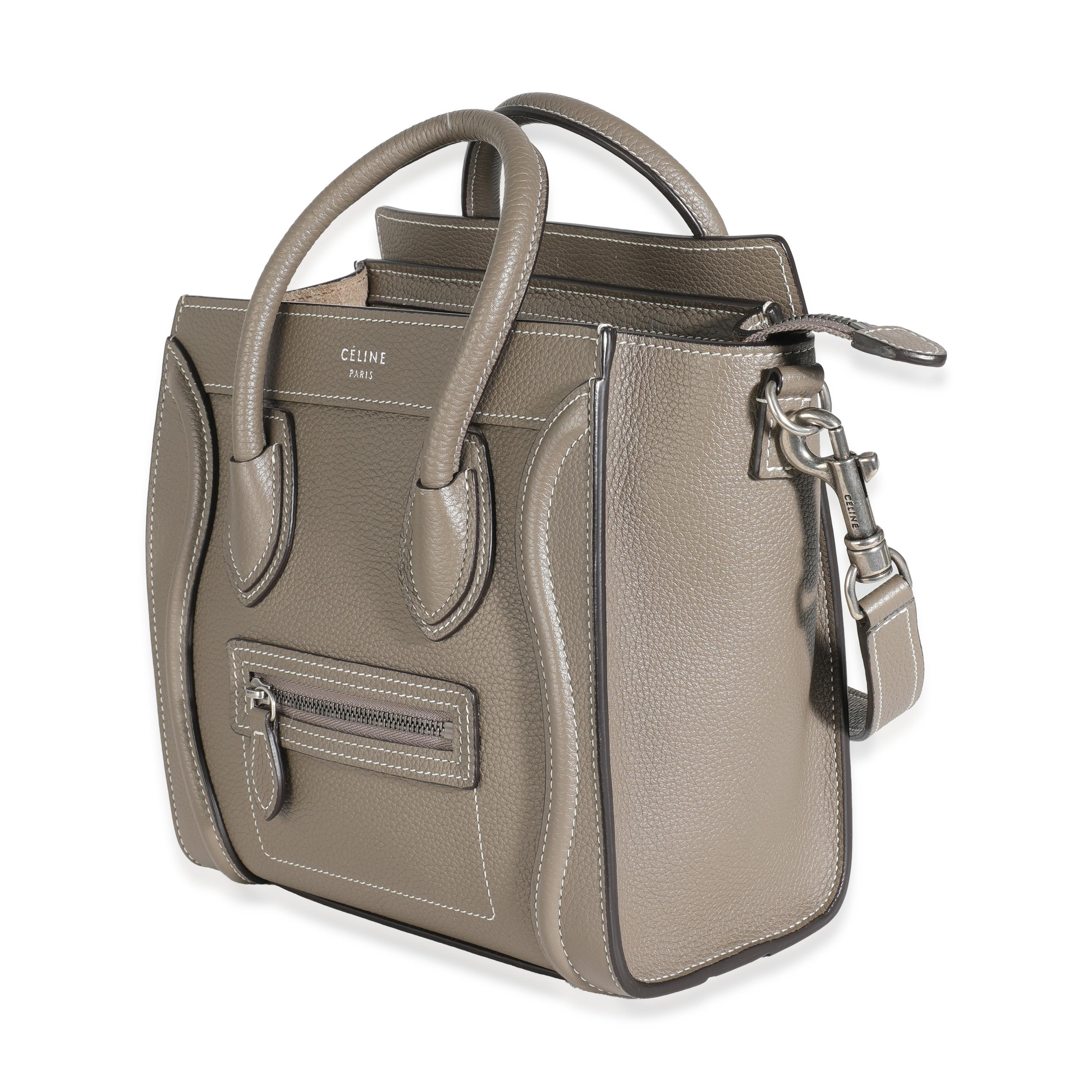 Celine Taupe Drummed Calfskin Nano Luggage In Excellent Condition In New York, NY