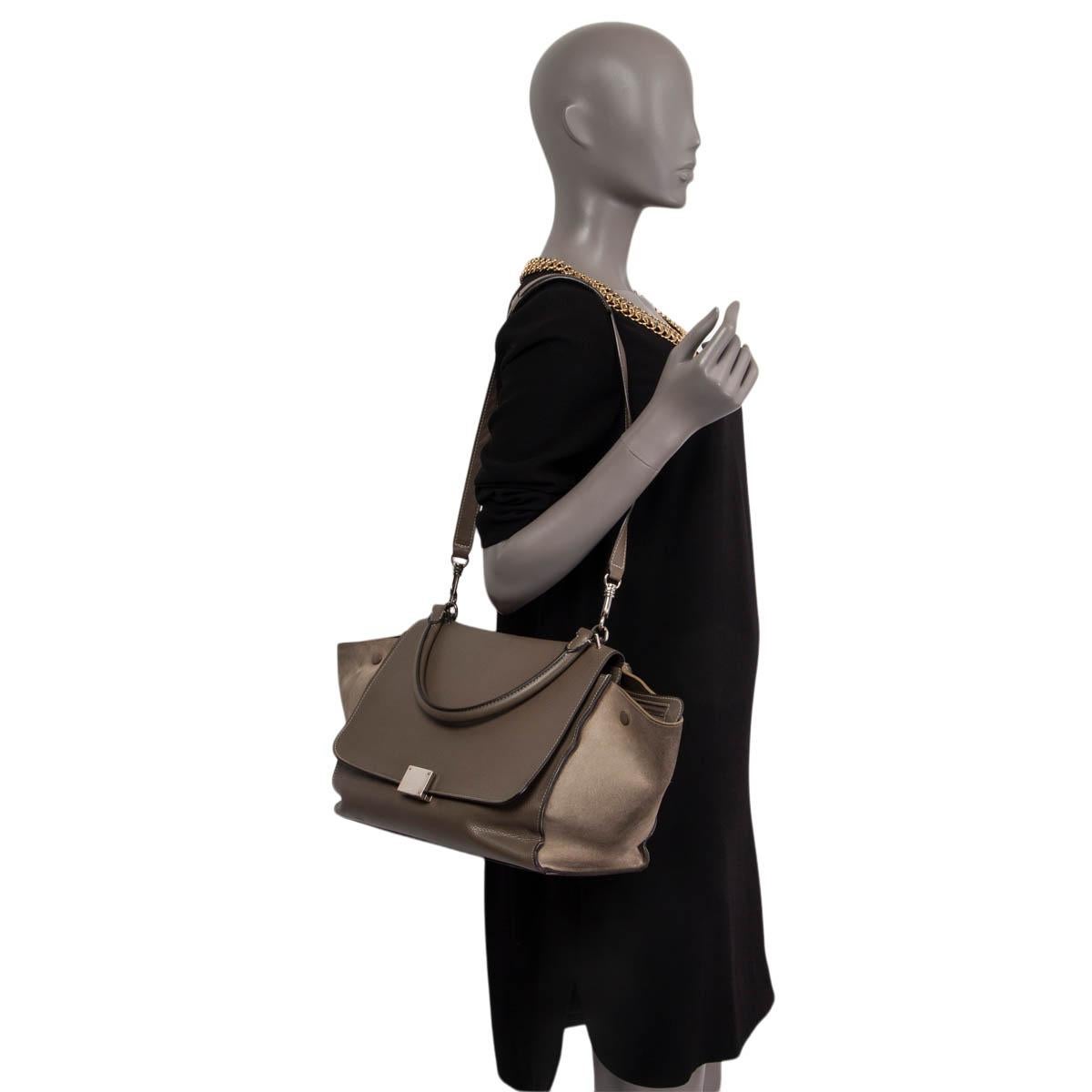 CELINE taupe leather & suede TRAPEZE MEDIUM Shoulder Bag For Sale 3