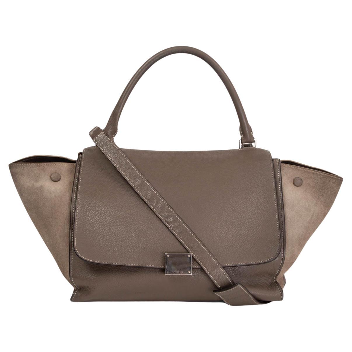 CELINE taupe leather & suede TRAPEZE MEDIUM Shoulder Bag For Sale