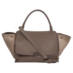CELINE Borsa a tracolla TRAPEZE MEDIUM in pelle e camoscio color taupe