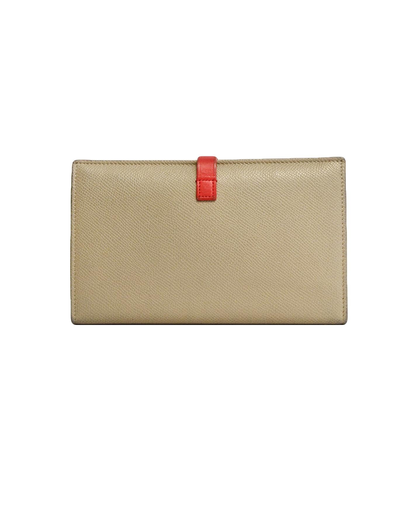 Beige Celine Taupe/Red Grained Calfskin Large Multifunction Strap Wallet rt $810