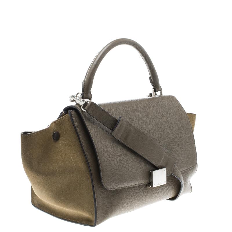 Gray Celine Taupe Two Tone Leather and Suede Small Trapeze Tote