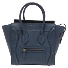 Celine Teal Blue Leather Micro Luggage Tote