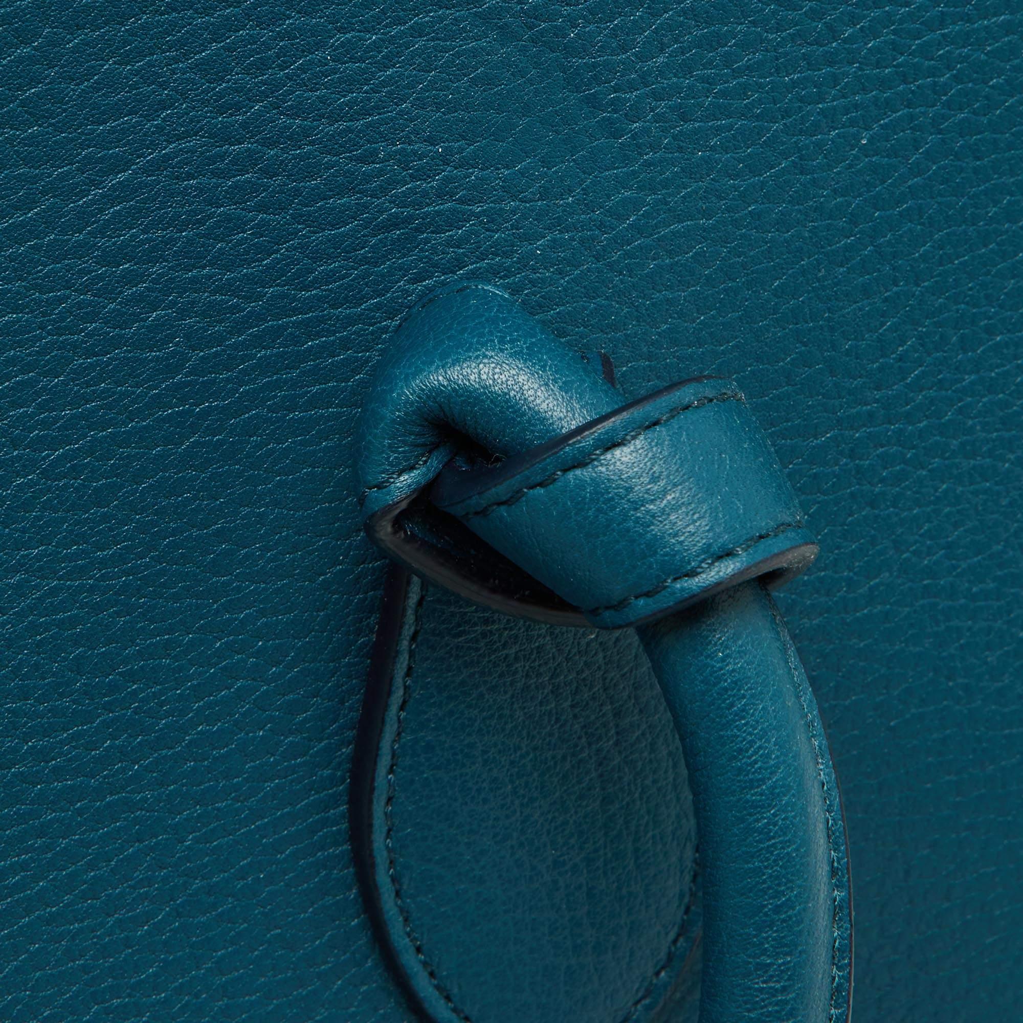 Celine Teal Blue Leather Small Tie Tote For Sale 7
