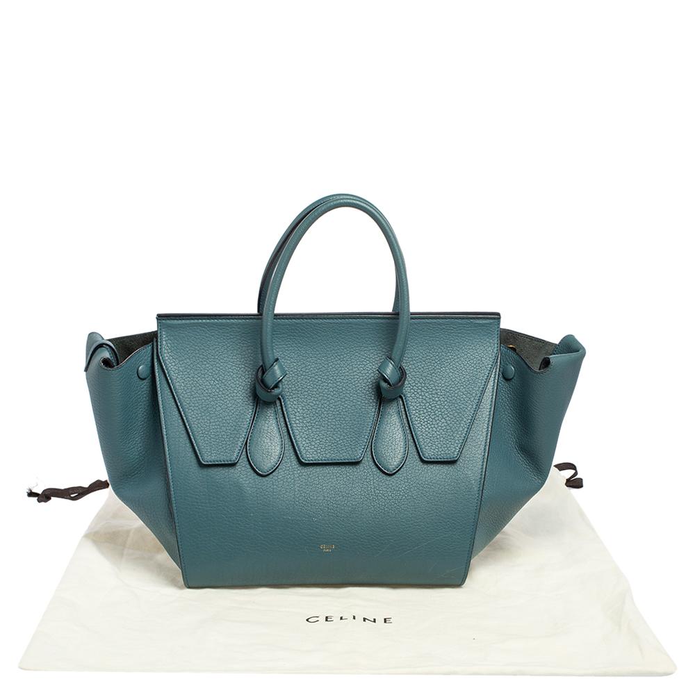 Celine Teal Blue Leather Small Tie Tote 11