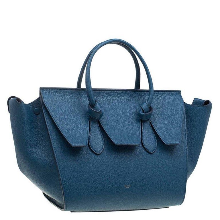 Celine Teal Blue Leather Small Tie Tote For Sale at 1stDibs
