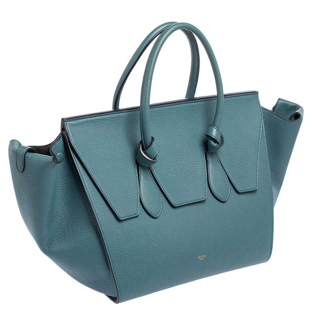 Women's Celine Teal Blue Leather Small Tie Tote