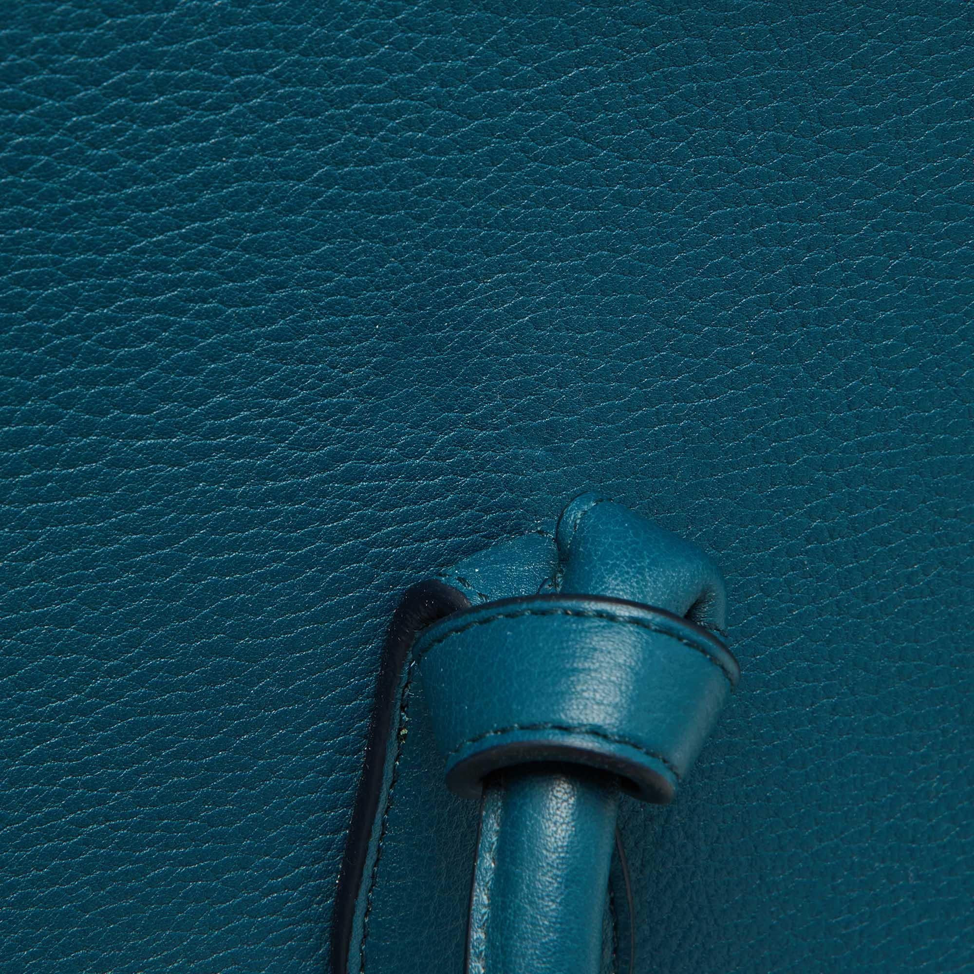 Celine Teal Blue Leather Small Tie Tote For Sale 1