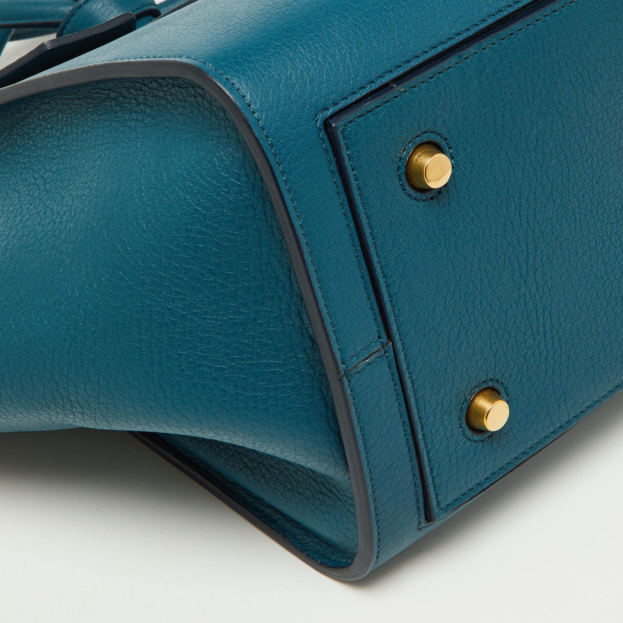 Celine Teal Blue Leather Small Tie Tote For Sale 2