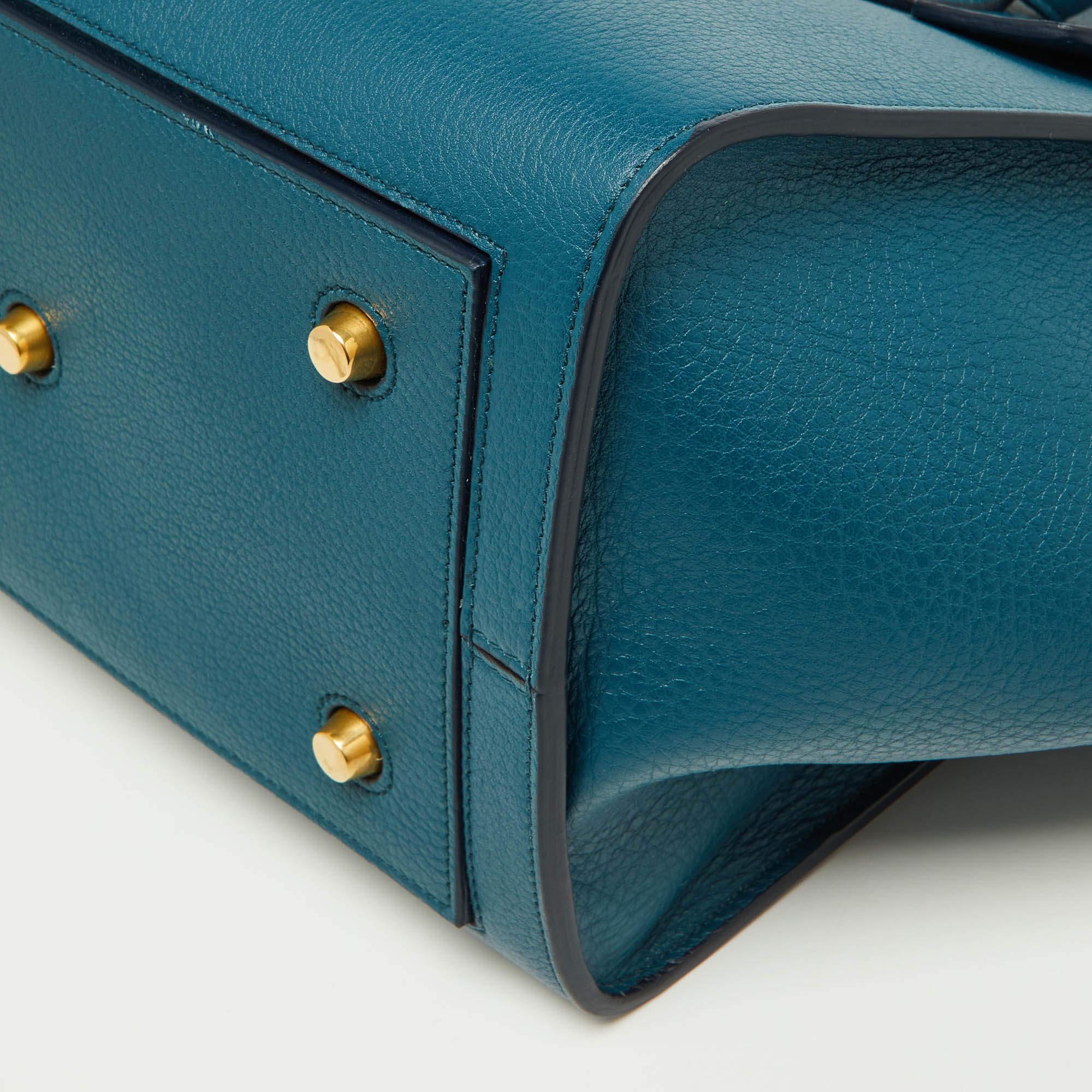 Celine Teal Blue Leather Small Tie Tote For Sale 3