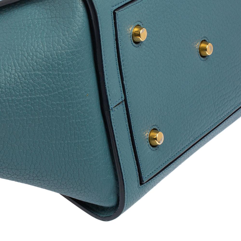 Celine Teal Blue Leather Small Tie Tote 4