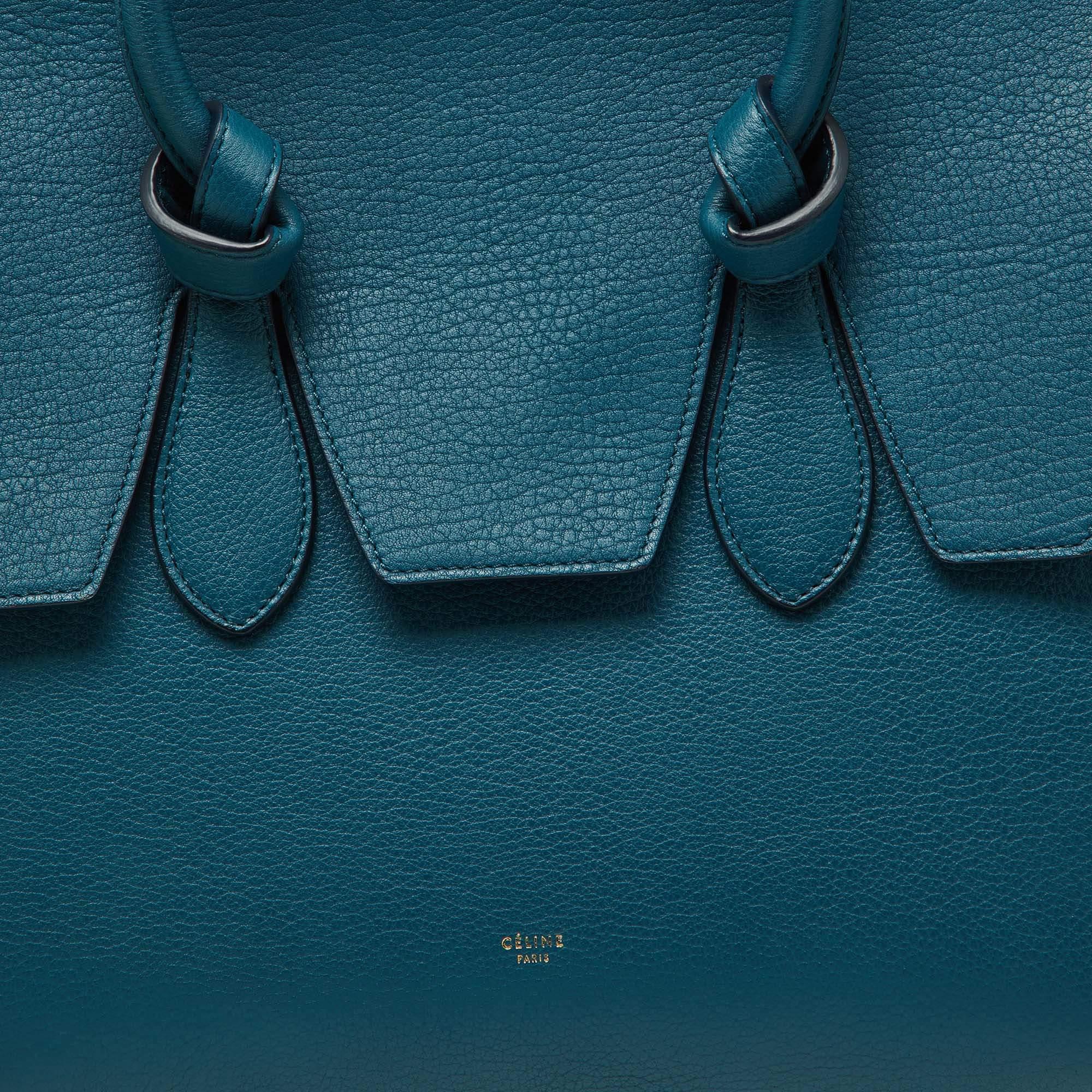 Celine Teal Blue Leather Small Tie Tote For Sale 4