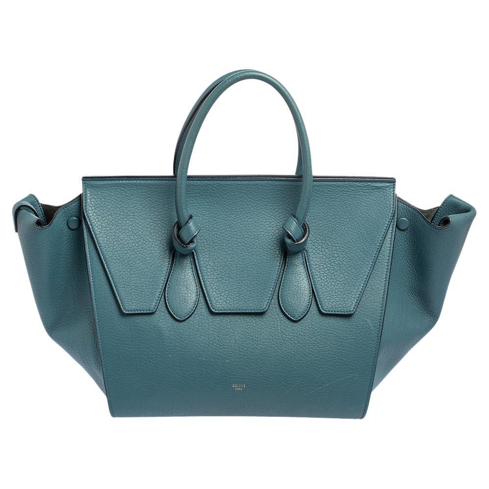 Celine Teal Blue Leather Small Tie Tote