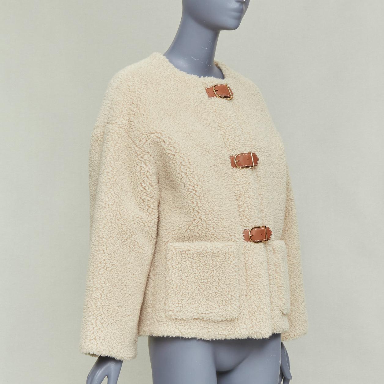 CELINE Teddy abrigo con hebilla de piel de becerro marrón de seda de cachemira crudo FR34 XS en Nuevo estado para la venta en Hong Kong, NT