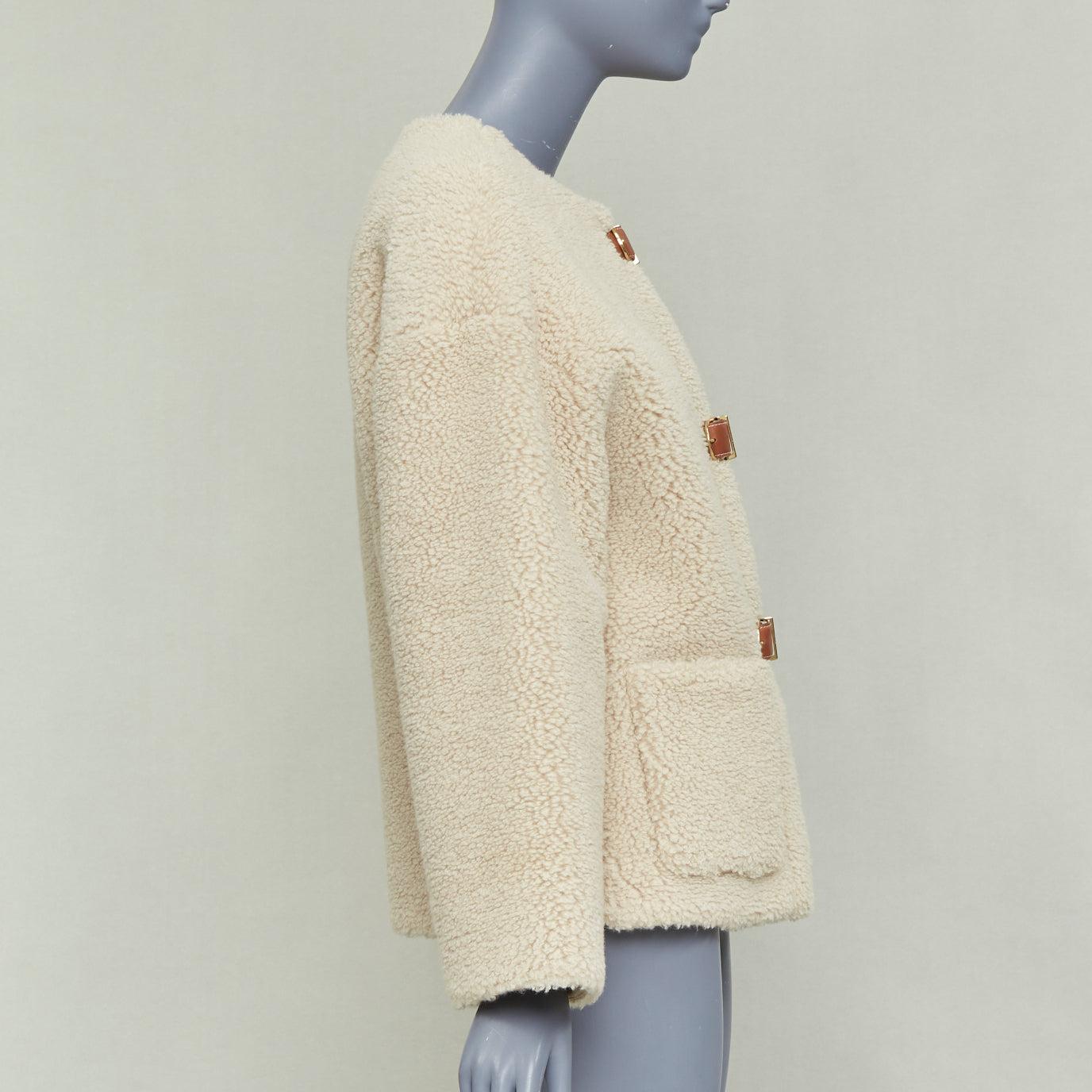 De las mujeres CELINE Teddy abrigo con hebilla de piel de becerro marrón de seda de cachemira crudo FR34 XS en venta