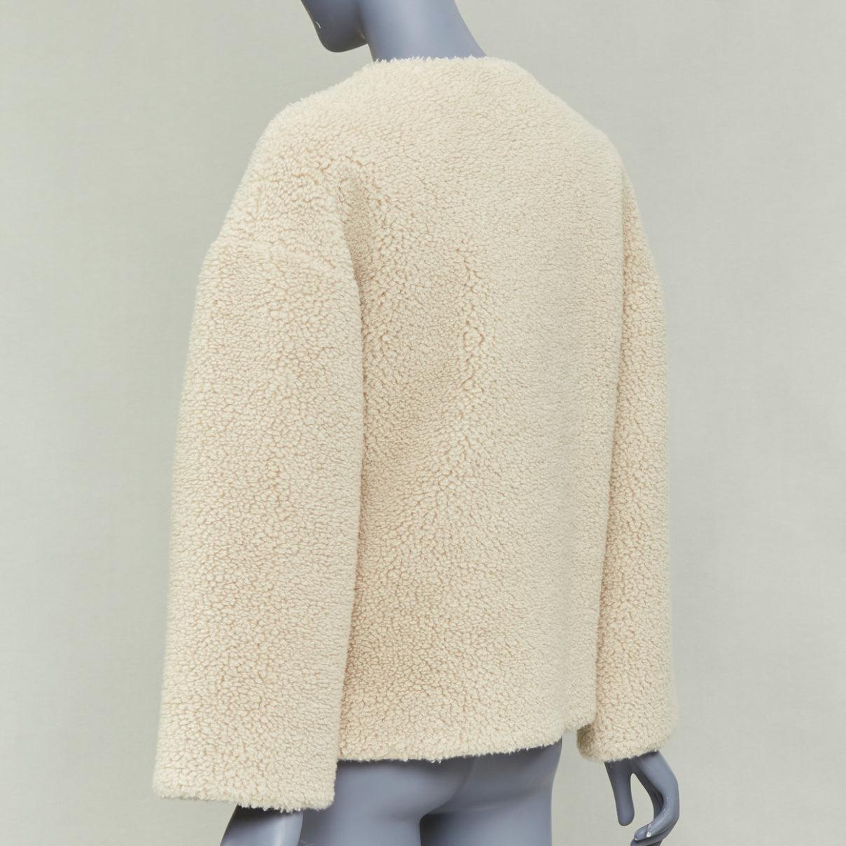 CELINE Teddy abrigo con hebilla de piel de becerro marrón de seda de cachemira crudo FR34 XS en venta 2