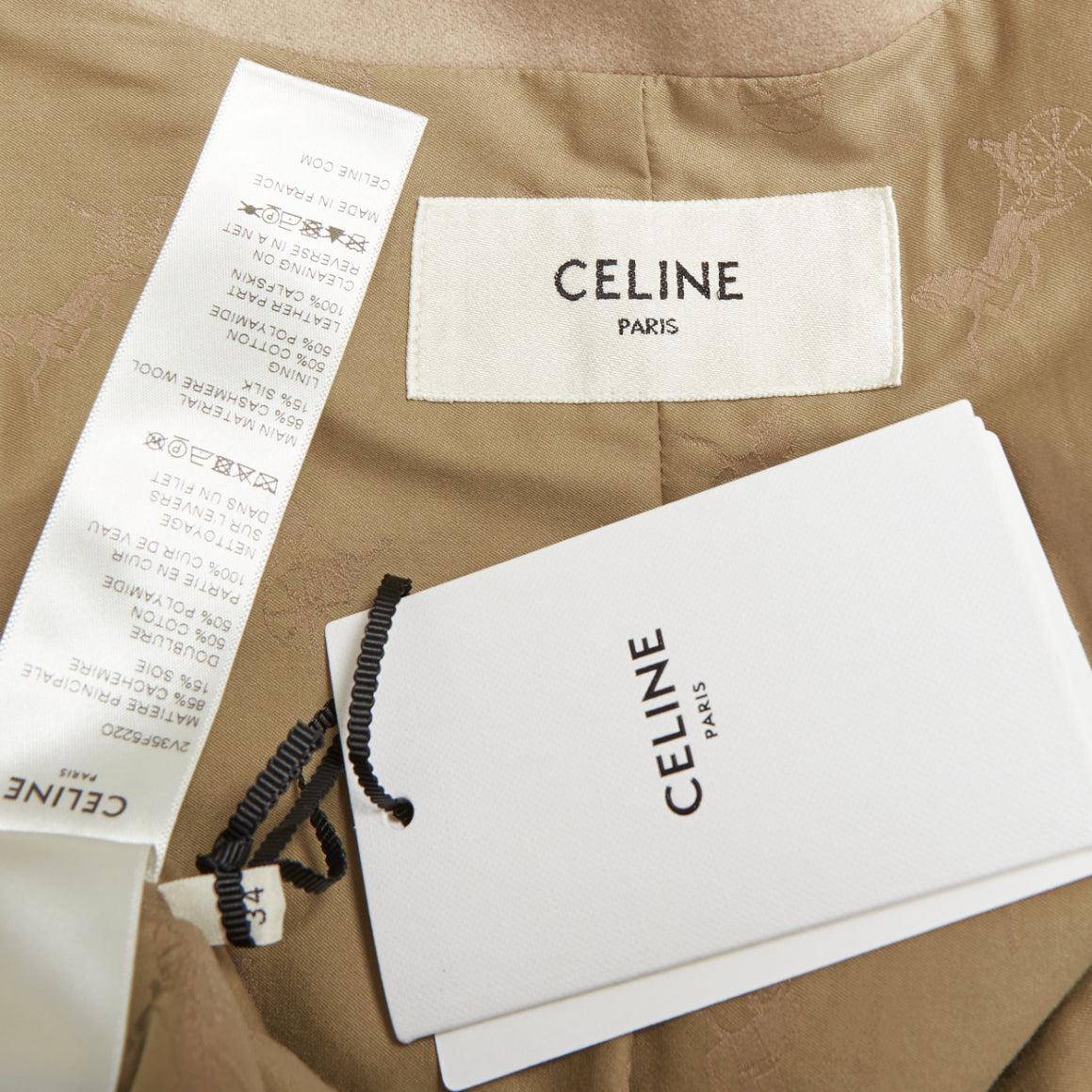 CELINE Teddy abrigo con hebilla de piel de becerro marrón de seda de cachemira crudo FR34 XS en venta 4