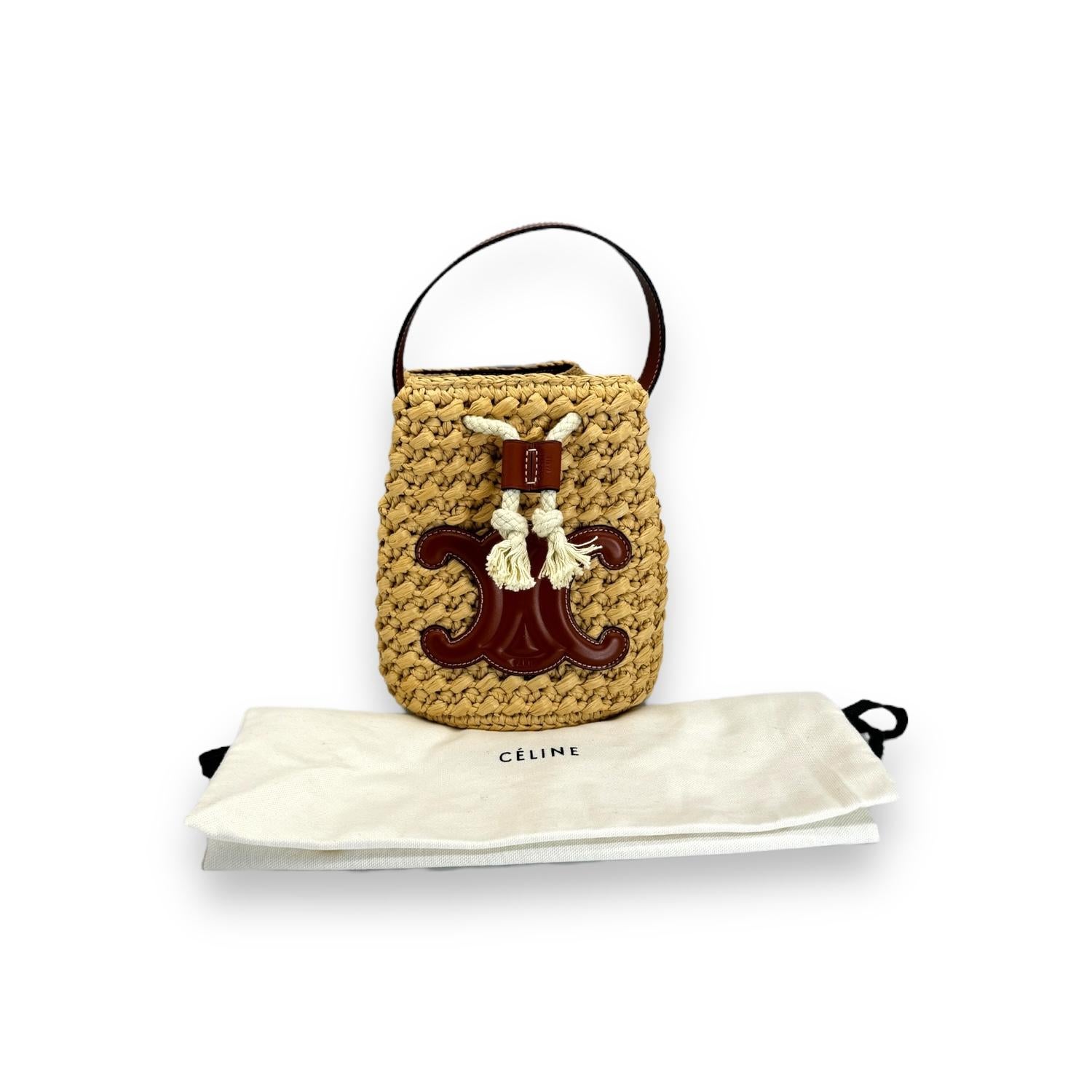 Celine Teen Drawstring Raffia Bucket Bag 3