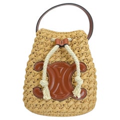 Celine Teen Drawstring Raffia Bucket Bag