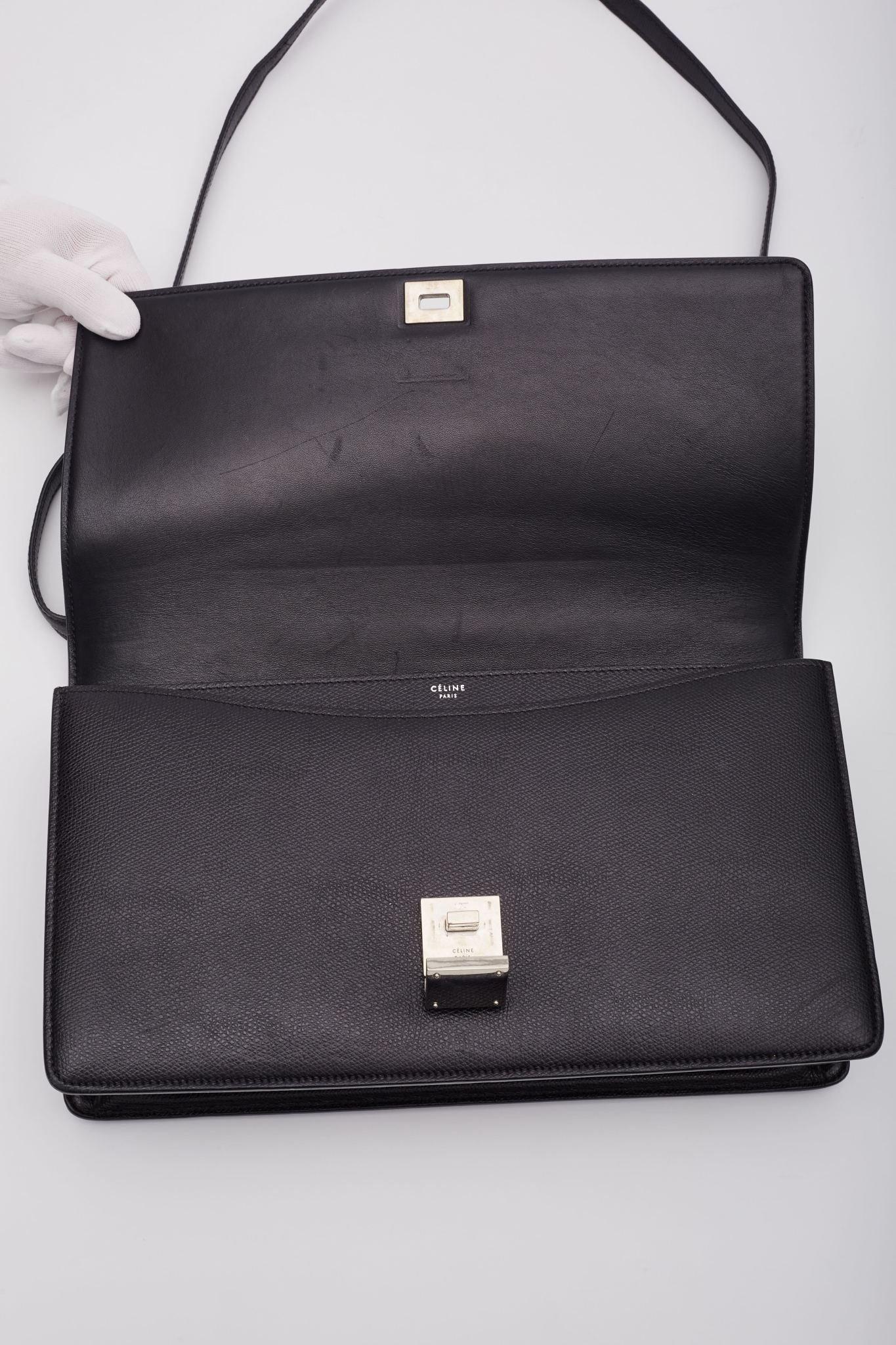 Celine Textured Leather Black Case Flap Bag Medium For Sale 4