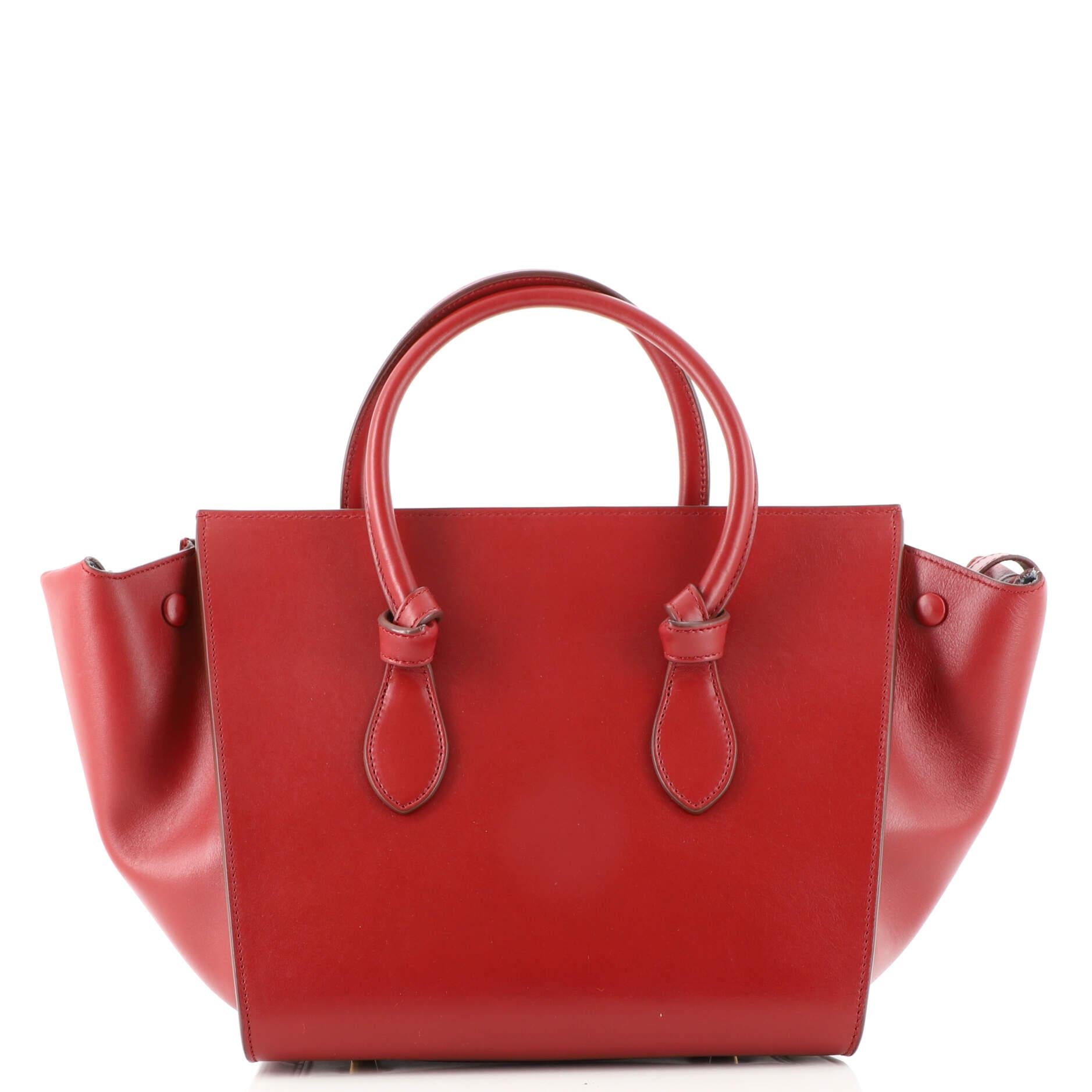 Red Celine Tie Knot Tote Smooth Leather Small