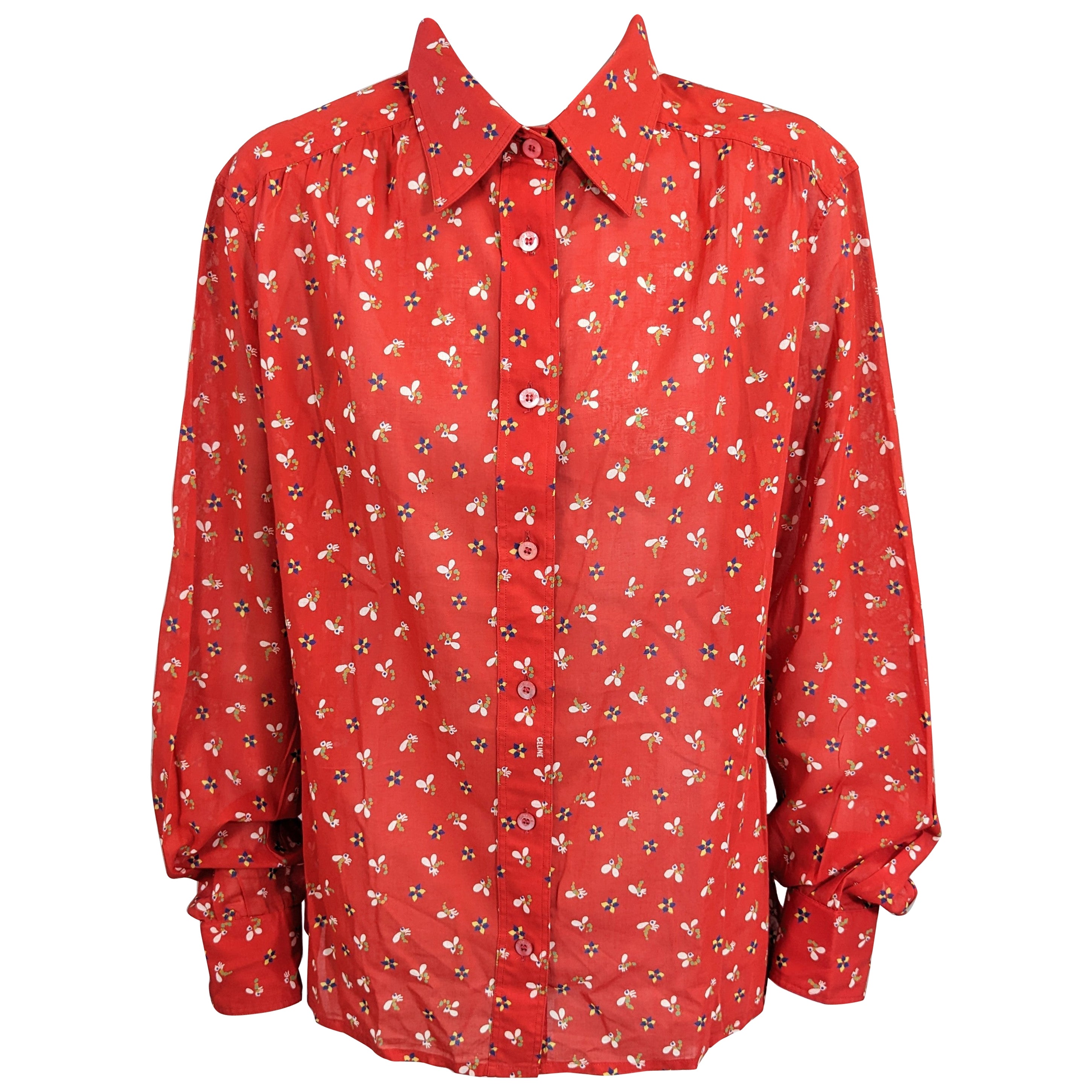 Celine Camisa con Logotipo en Batista de Algodón Impresa Rojo Tomate en venta