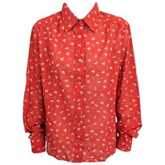 Celine Camisa con Logotipo en Batista de Algodón Impresa Rojo Tomate