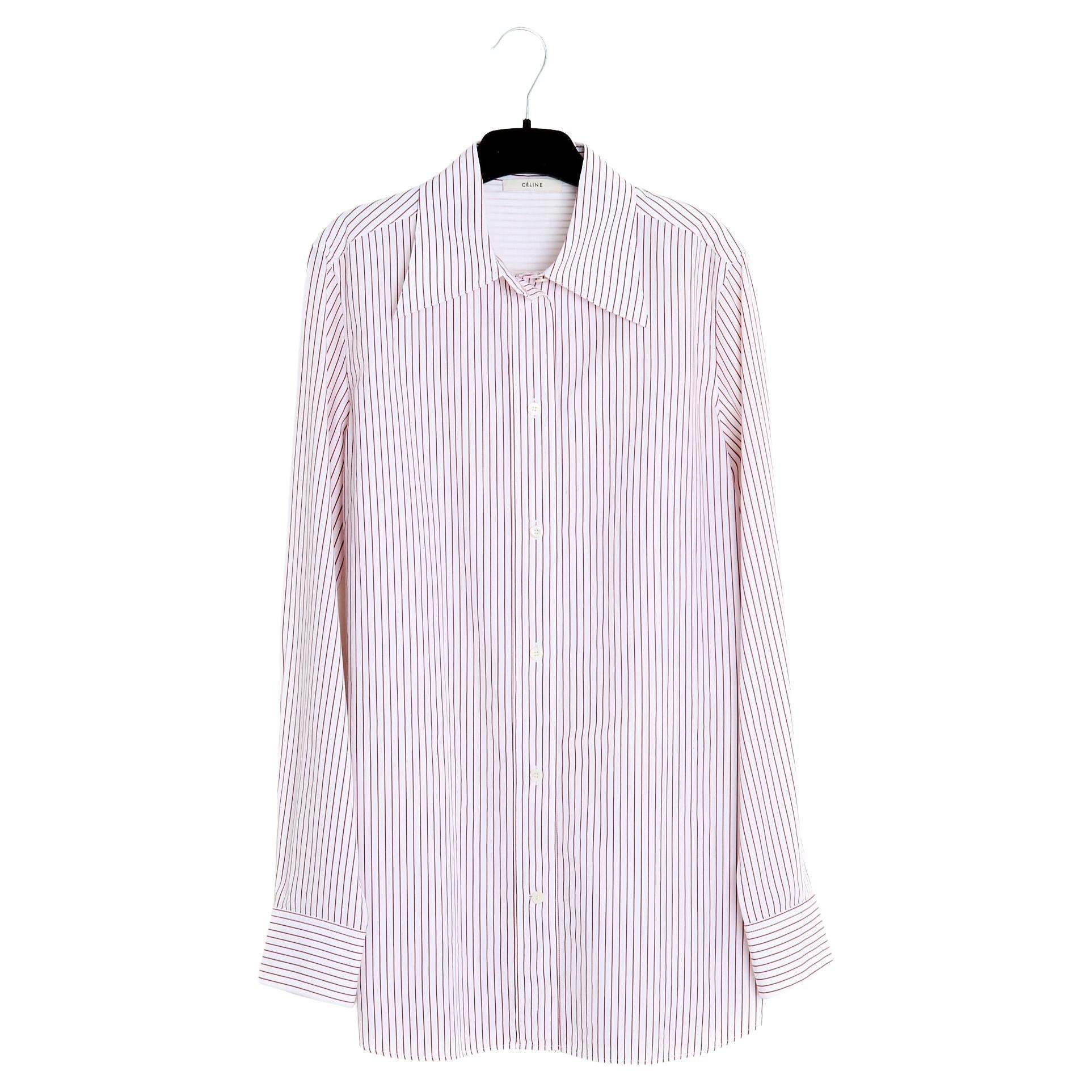 Celine Top FR38 Phoebe Philo Poplin Pinstripe Shirt UK10 US8 For Sale