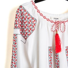 CELINE Top Romi FR38 Bianco Denim Ricamato Top Camicetta UK10 US8 Céline