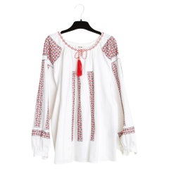 CELINE Top Romi FR38 Bianco Denim Ricamato Top Camicetta UK10 US8 Céline