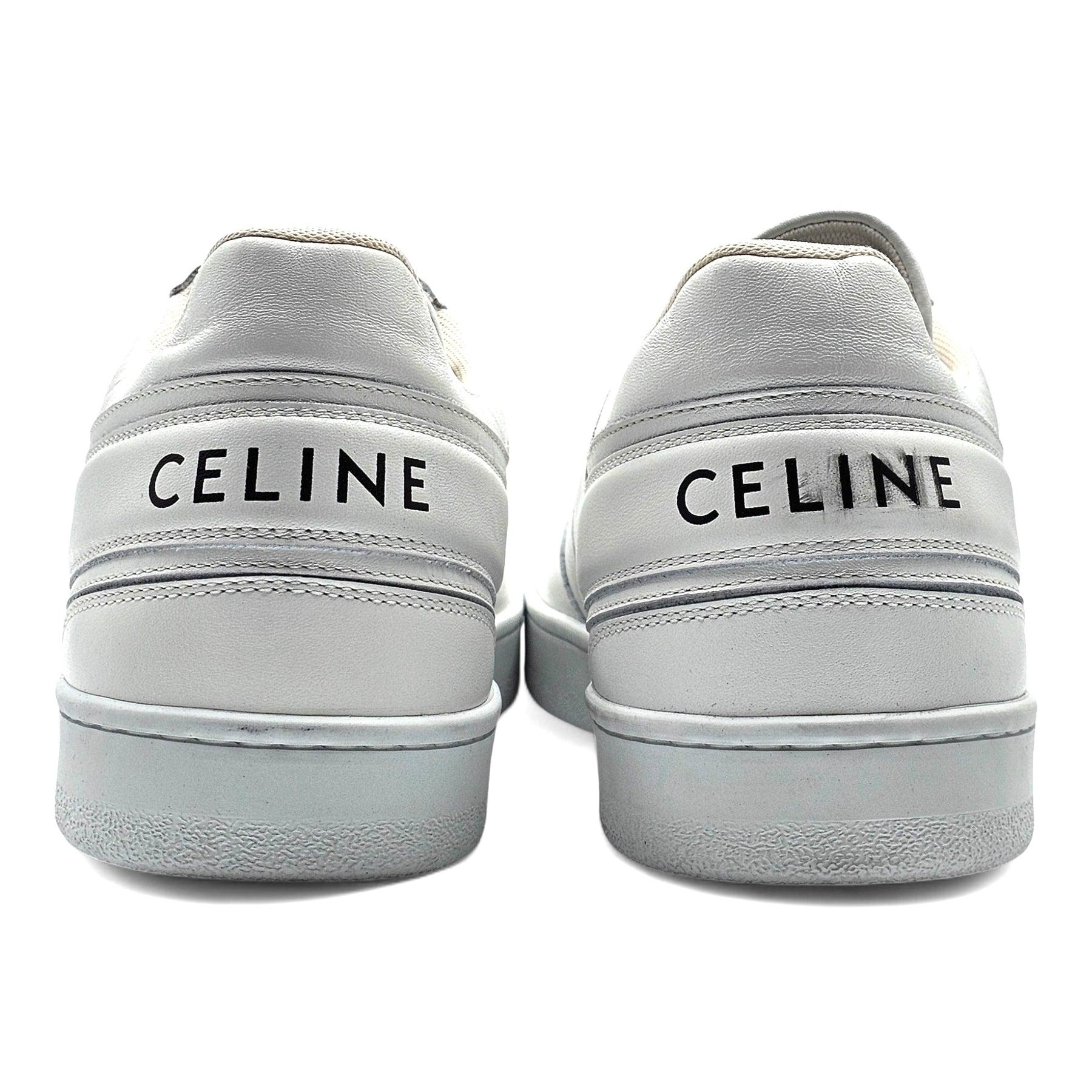 Gray Celine Trainer Low Top Leather Sneakers in White For Sale