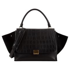 Celine Trapeze Bag Crocodile Embossed Leather Large