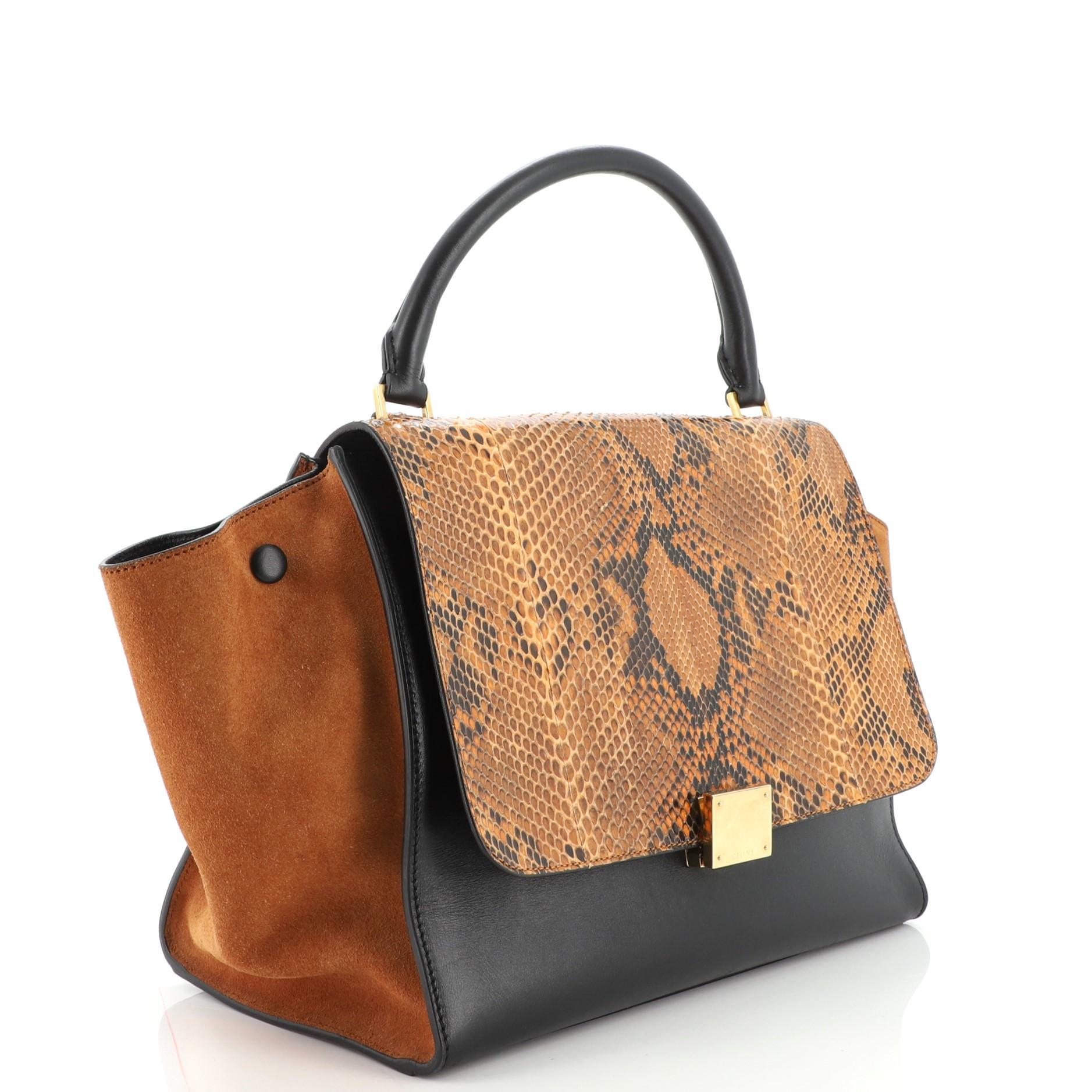 Celine Trapeztasche aus Python und Leder Medium (Braun)