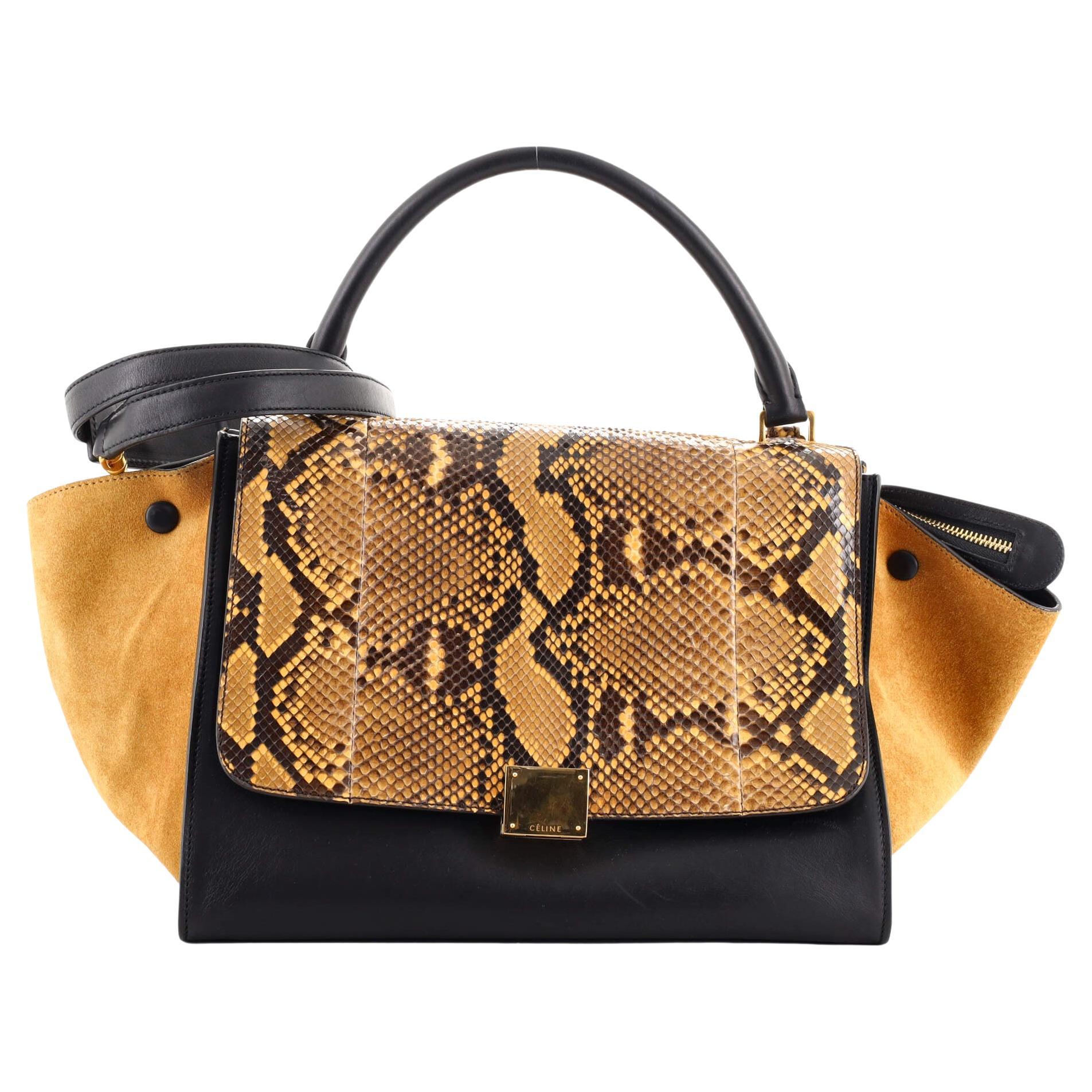 Sac trapèze Celine en python et cuir moyen
