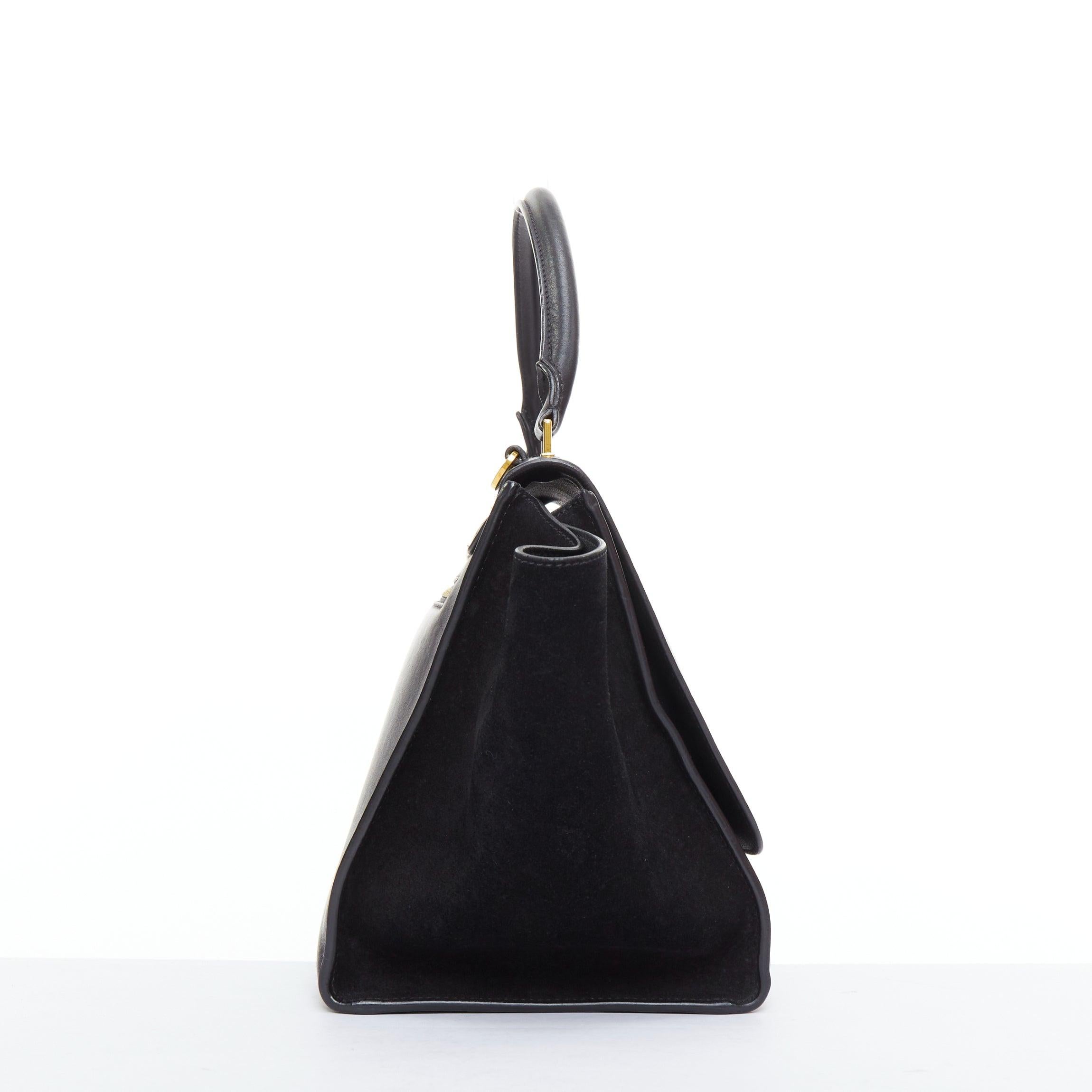 CELINE Trapeze black embossed scaled leather gold clasp crossbody bag In Good Condition For Sale In Hong Kong, NT