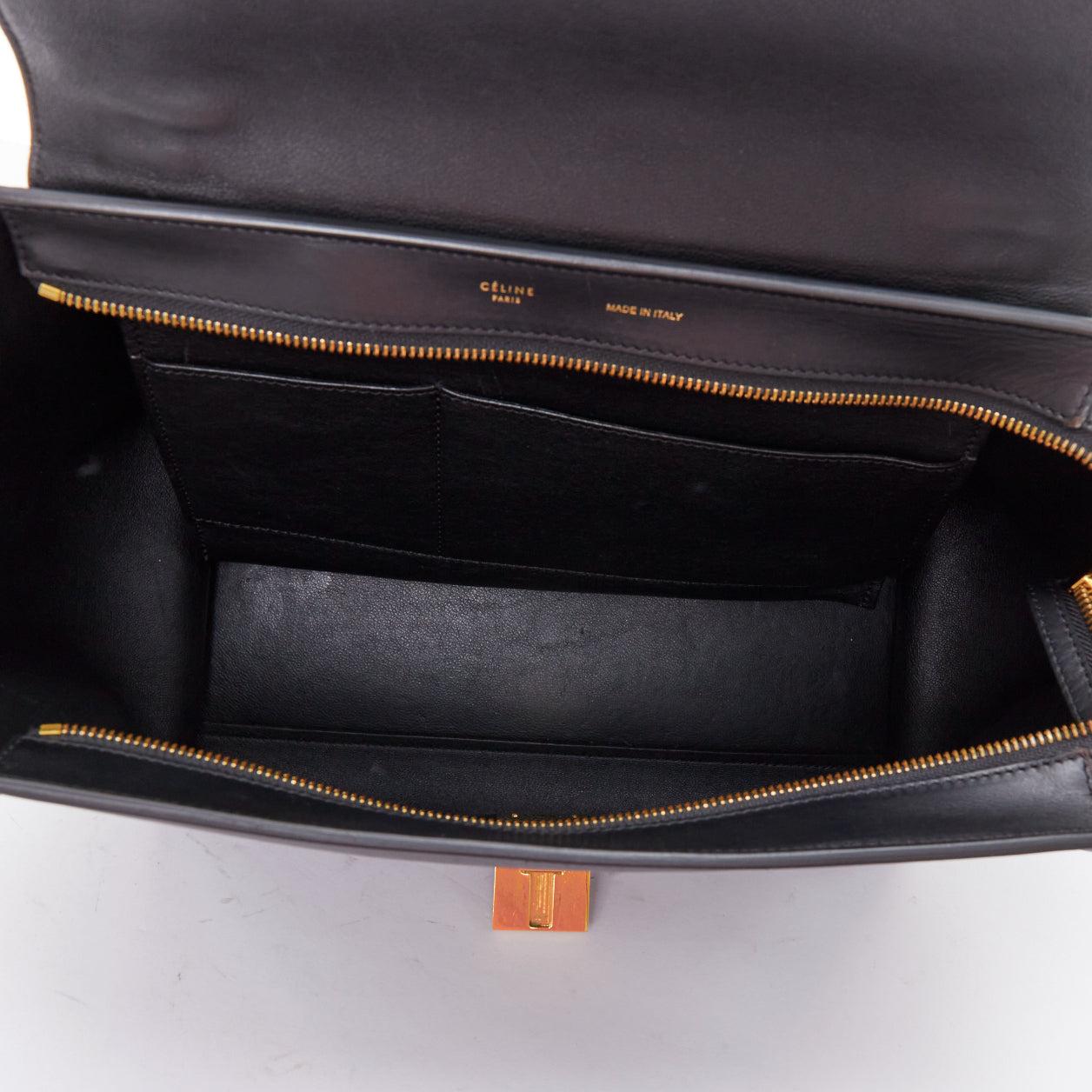 CELINE Trapeze black embossed scaled leather gold clasp crossbody bag For Sale 4