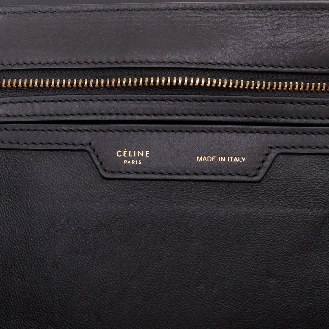 CELINE Trapeze black smooth leather cream canvas crossbody satchel bag For Sale 6