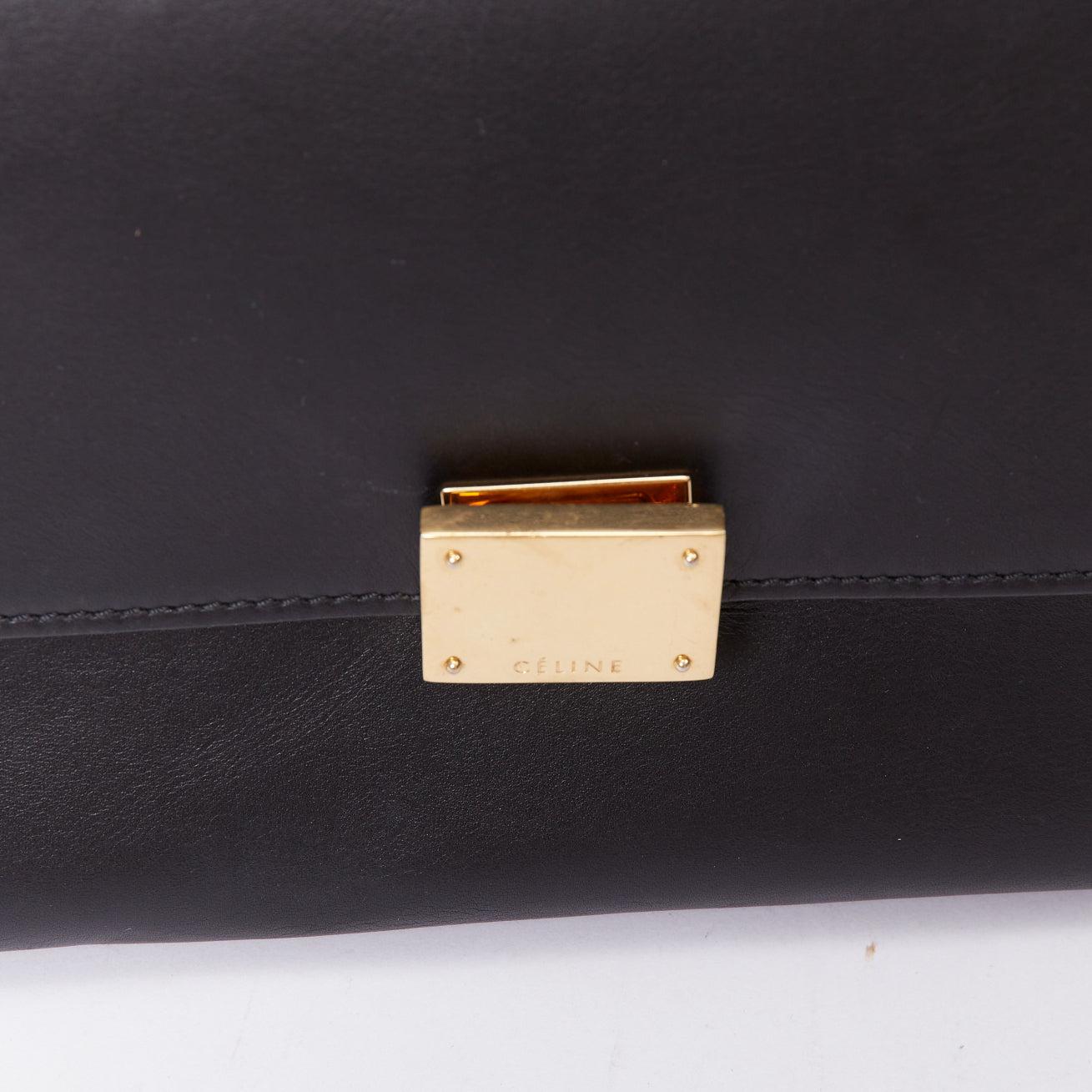 CELINE Trapeze black smooth leather cream canvas crossbody satchel bag For Sale 2