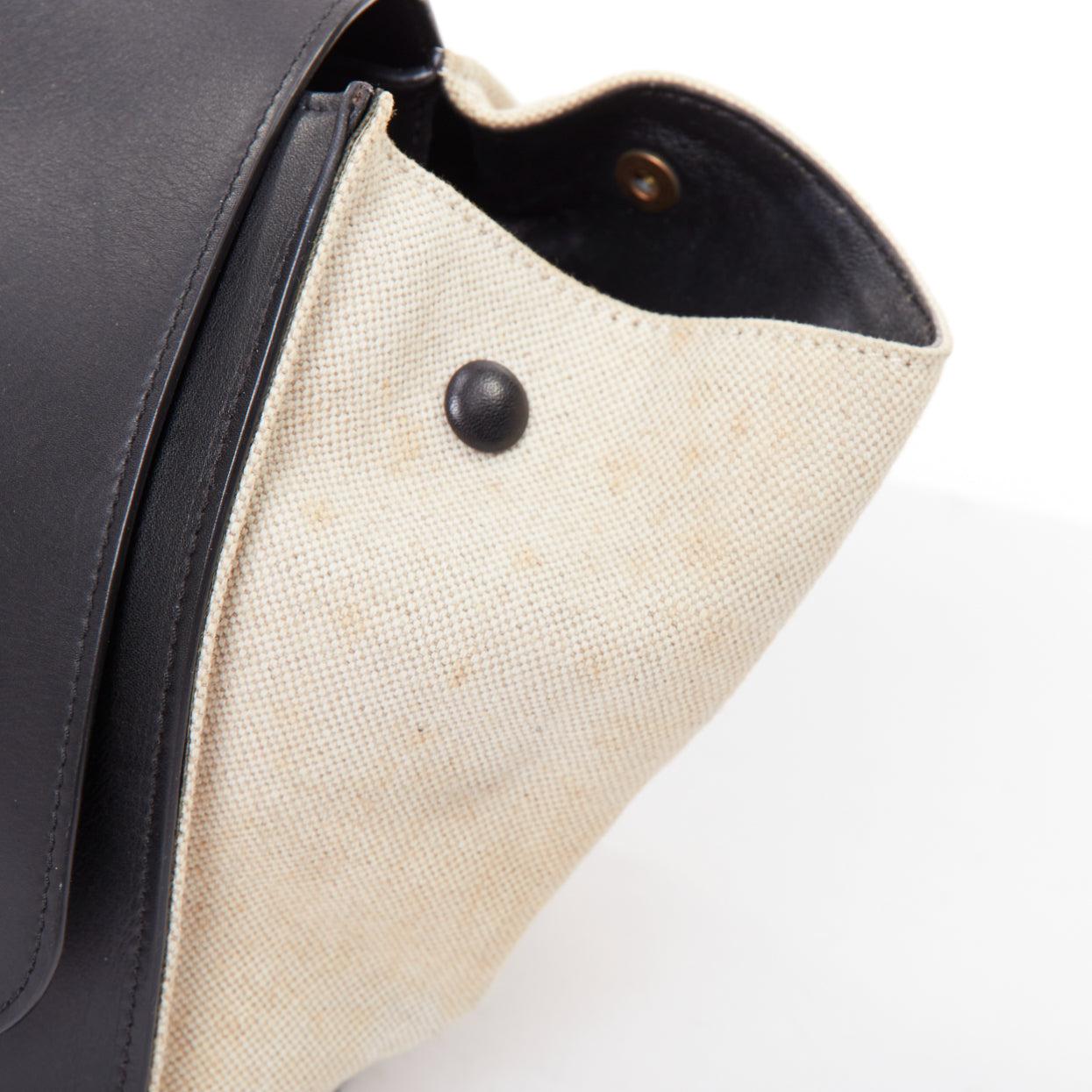 CELINE Trapeze black smooth leather cream canvas crossbody satchel bag For Sale 3