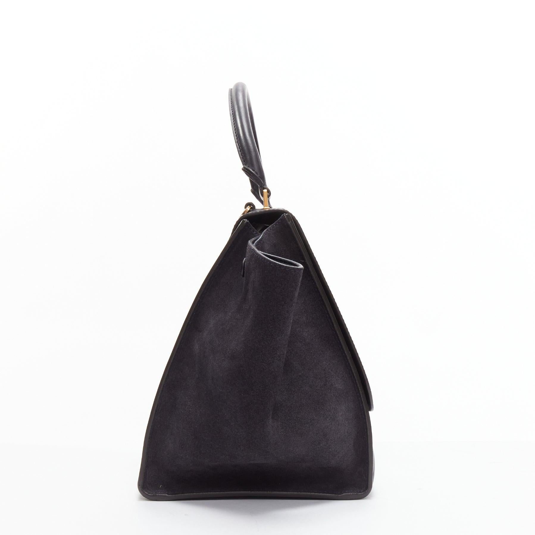 Women's CELINE Trapeze black soft suede leather panels GHW satchel tote bag